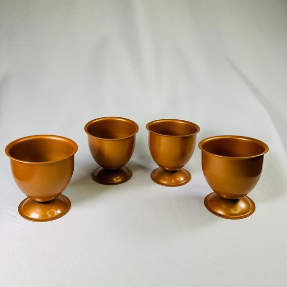 Vintage Metallic Copper Colored Pedestal Non-Food Set of 4 Cups Minor Flaws - Picture 2 of 9